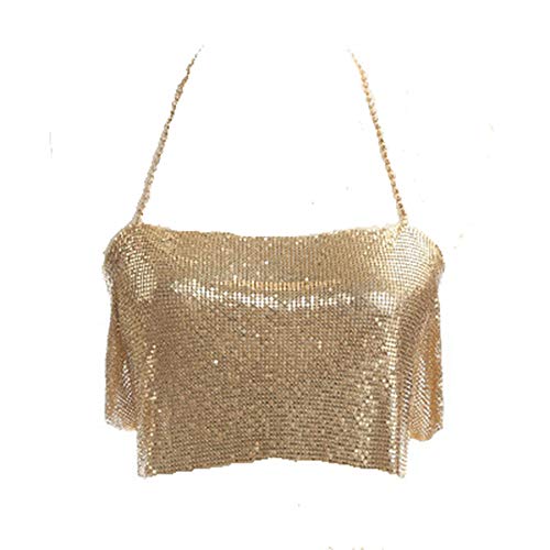 Gyubay Camisola de Mujer Cadena de carrocería sin Mangas sin Espalda, Lentejuelas de Metal, Cadena de la Cadena de la Cadena de la Cadena para el Top Club Desgaste Cadena Corporal de Dama El