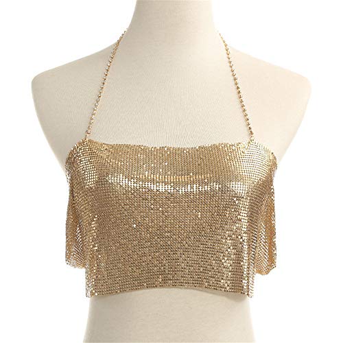 Gyubay Camisola de Mujer Cadena de carrocería sin Mangas sin Espalda, Lentejuelas de Metal, Cadena de la Cadena de la Cadena de la Cadena para el Top Club Desgaste Cadena Corporal de Dama El