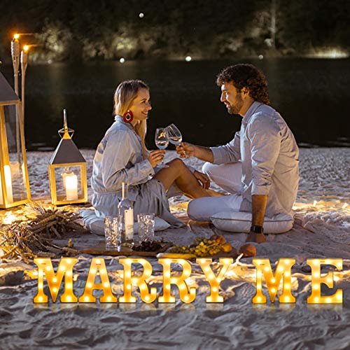 Gyunjux Letrero de Marry ME, con luz LED, regalo de San Valentín, con luz LED blanca cálida, signo de propuesta, señal de boda, señal de compromiso, propuesta romántica