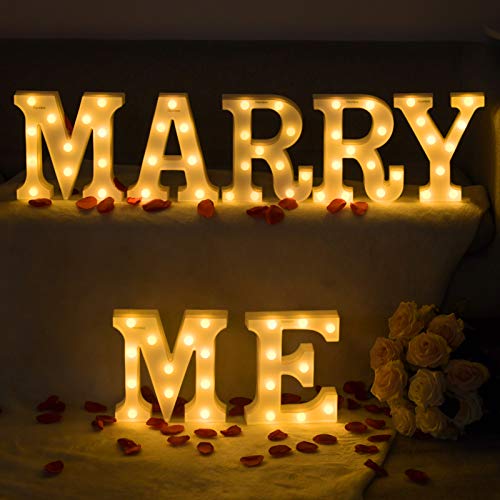 Gyunjux Letrero de Marry ME, con luz LED, regalo de San Valentín, con luz LED blanca cálida, signo de propuesta, señal de boda, señal de compromiso, propuesta romántica