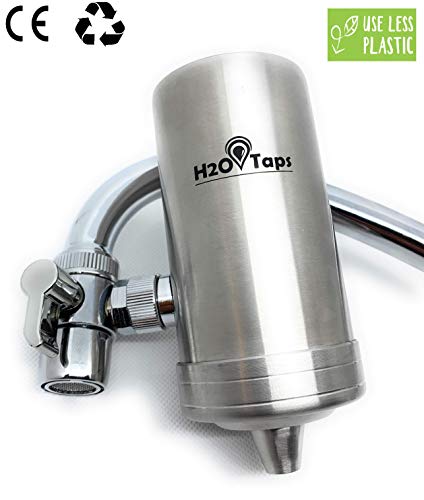 H2O Taps Filtro de Agua para Grifo | Acero Inoxidable | Filtra Cloro, Plomo y Elimina Mal Olor y Sabor del Agua | Sistema de Filtración de Agua con Diseño Elegante | La Elección Duradera