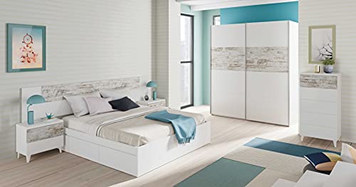 Habitdesign Comoda con 5 Cajones, para Dormitorio, Modelo Vintage, Acabado en Color Blanco Artik y Vintage, Medidas: 61 cm (Ancho) x 40 cm (Fondo) 118 x cm (Alto)