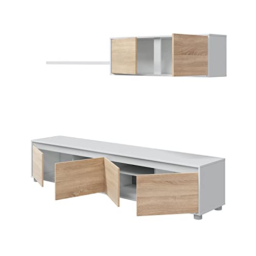Habitdesign Mueble de Salon Moderno, Modulos de Comedor, Modelo Alida, Acabado en Blanco Artik y Roble Canadian, Medidas: 200 cm (Ancho) x 43 cm (Alto) 41 cm (Fondo)