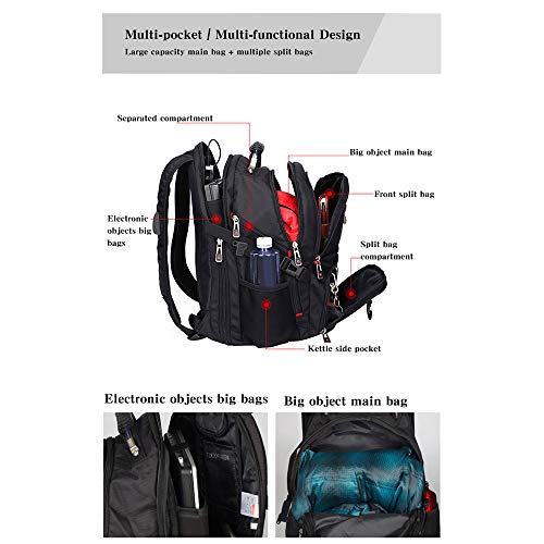 Hadishi Swiss Army Knife Mochila para Hombres Multifunción Gran Capacidad 15 Pulgadas Mochila para computadora Ocio Viajes Mochila Impermeable Negro,M