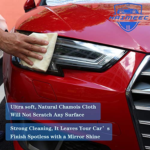 HAIMEEC Gamuza para Coche, Piel de Ciervo Genuina Super Absorbente De Secado Rápido Natural De Gamuza De Lavado De Coche Paño Accesorios (3SET (S M L))
