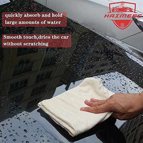 HAIMEEC Gamuza para Coche, Piel de Ciervo Genuina Super Absorbente De Secado Rápido Natural De Gamuza De Lavado De Coche Paño Accesorios (3SET (S M L))