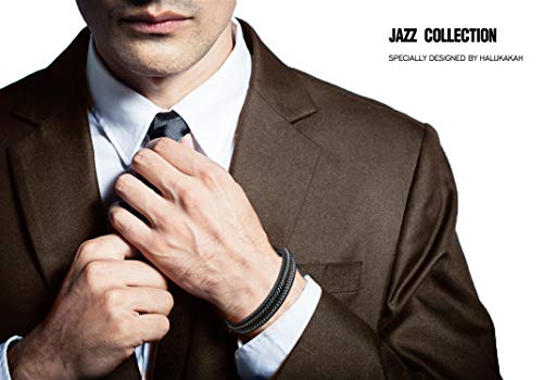 HALUKAKAH Plus ● Jazz ● Pulsera Hombre Cuero Genuina Cierre Magnético Titanio Acero Inoxidable 8.5"-9"(21.5-23cm) con CajaDeRegaloGRATIS
