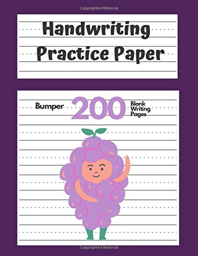 Handwriting Practice Paper: Bumper 200 Blank Writing Pages - For Students Learning to Write Letters, Alphabet Writing Practice to Master Letters - Grape costume, Purple Design
