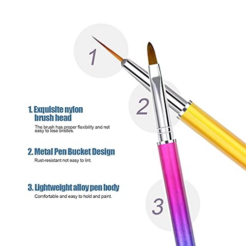 Hanyousheng Pinceles para Uñas, 5 Piezas Cepillo Uñas, Nail Art Arte Diseño Dotting Pen, Pinceles para Uñas Acrilicas, Uv Gel Acrílico Punteado Pincel, Doble Punta Pinceles para Uñas