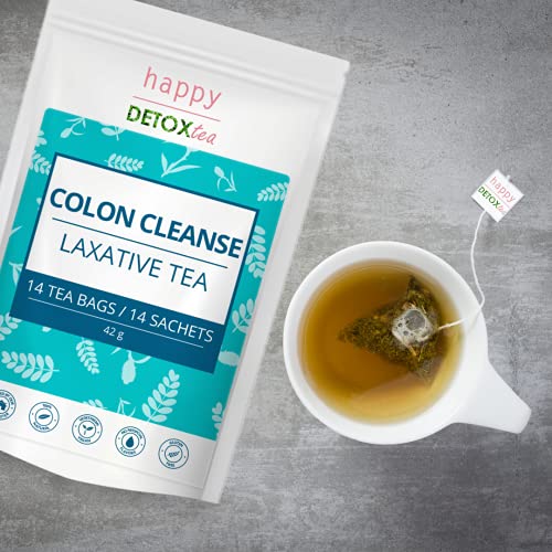 Happy Detox Tea - Limpieza de colon - Té laxante - Detox - Adelgazante - Régimen de 28 días - 14 sobres