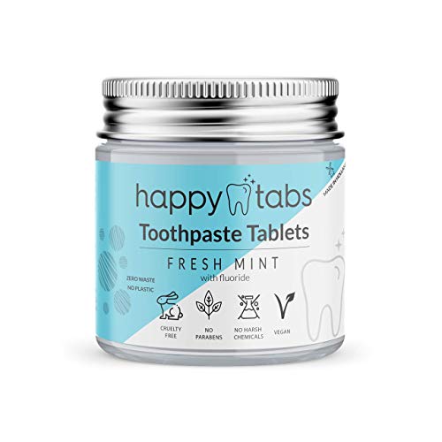 Happy Tabs - pastillas de pasta de dientes - pasta de dientes innovadora - Menta fresca - aprox. 80 pastillas masticables