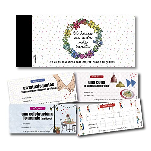 Happymots Pack Regalo San Valentin| 1 Talonario Romántico + 1 Corona de Madera de 33cmØ LOVE | Viene en una Bonita Caja Especial Enamorados | Regalos originales para San Valentin