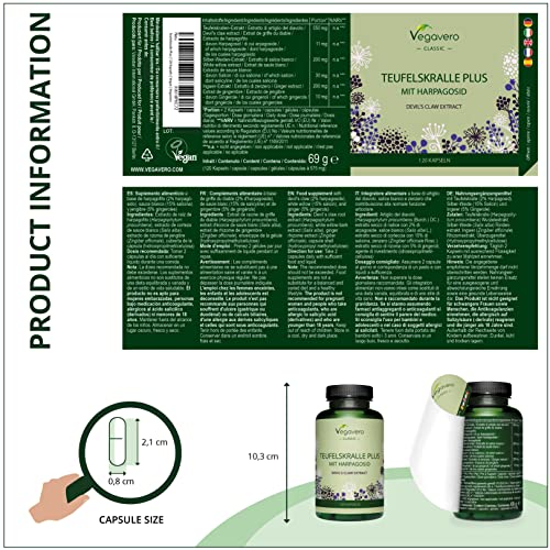 Harpagófito Plus Vegavero® | Con Extractos de Jengibre & Salix Alba | Antiinflamatorio & Analgésico Natural | Dolores Articulares | SIN ADITIVOS | 120 Cápsulas | Vegano
