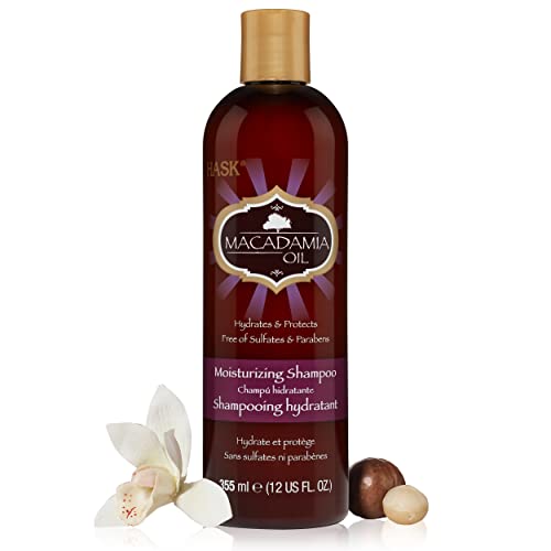 HASK Macadamia Moisturizing Oil Champú Hidratante para todo tipo de cabello, sin decoloración, sin gluten, sin sulfatos, sin parabenos, 355 ml