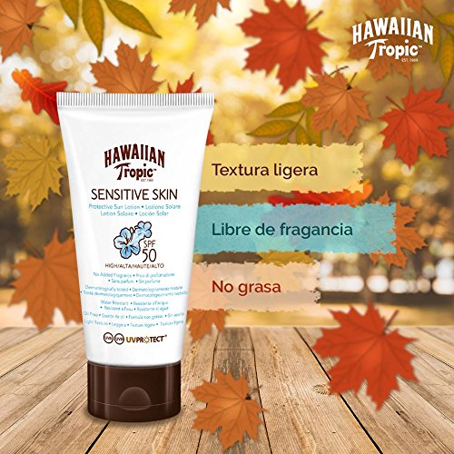 Hawaiian Tropic Sensitive Skin Body - Loción Solar Protectora para Cuerpo especial para Piel Sensible con protección Muy Alta SPF 50, fórmula No Grasa y resistente al agua, formato Corporal 90 ml