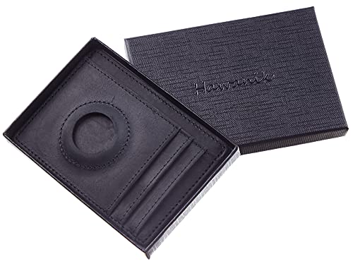 Hawanik Soporte para AirTag Wallet genuino Leahter Slim Minimalista titular de la tarjeta compatible con AirTag Crazy Horse Leather Versión mejorada, Negro, Minimalista