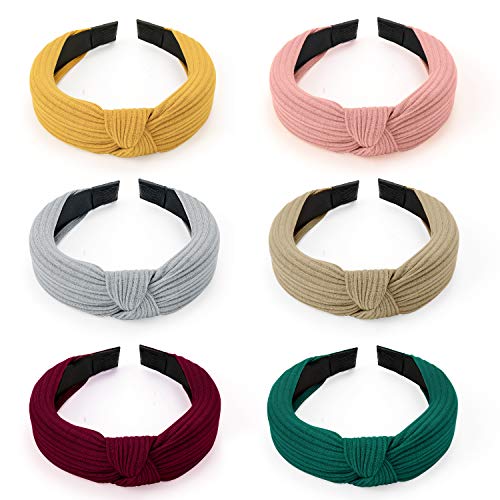 HBselect Diademas Pelo Nudo 10 Pcs,Suave Punto Turbantes Para Chica Mujer Multicolor Accesorio Pelo (set de 6 colores amarillo rosa, gris,verde rojo etc.)
