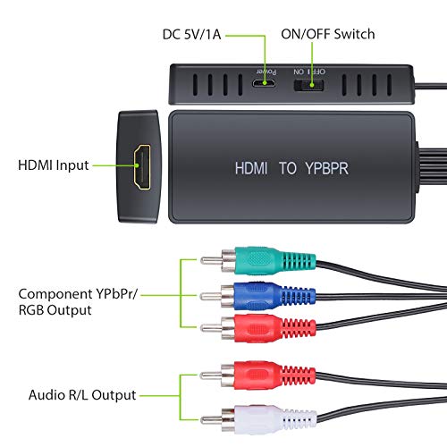 HDMI a Componentes Video 1080p Convertidor HDMI a Ypbpr Adaptador HDMI a 5RCA RGB YPbPr con Cable de Componentes Video Para PS3 PS4 DVD 360 HDTV Monitor Proyector