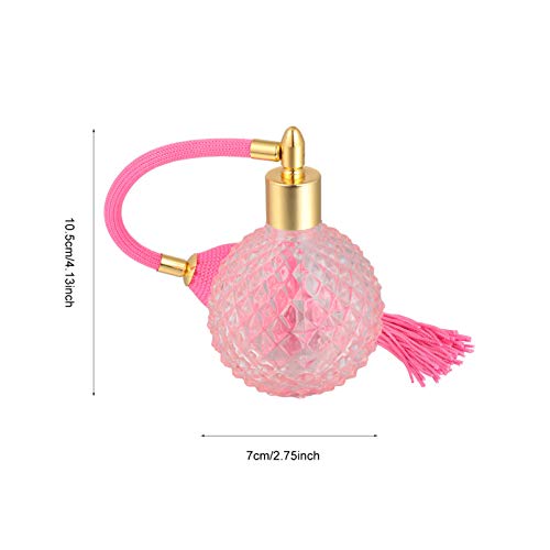 HEALLILY Botella de Perfume Vintage Atomizador en Aerosol Recargable 100 Ml Envase Cosmético de Vidrio Vacío con Borla Larga para Oficina en Casa Viajes Al Aire Libre Rosa