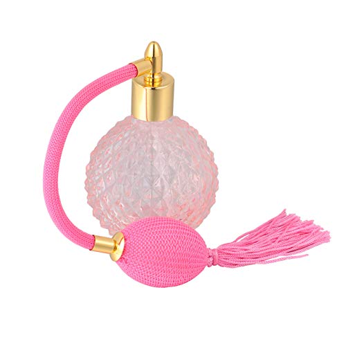 HEALLILY Botella de Perfume Vintage Atomizador en Aerosol Recargable 100 Ml Envase Cosmético de Vidrio Vacío con Borla Larga para Oficina en Casa Viajes Al Aire Libre Rosa