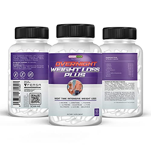 Healthy Fusion OVERNIGHT WEIGHT LOSS, Único Potente Adelgazante Quemagrasas Noche Mientras Duermes Estimula Metabolismo Consigue un Sueño Reparador Acción Drenante Depurativa 90 Cápsulas