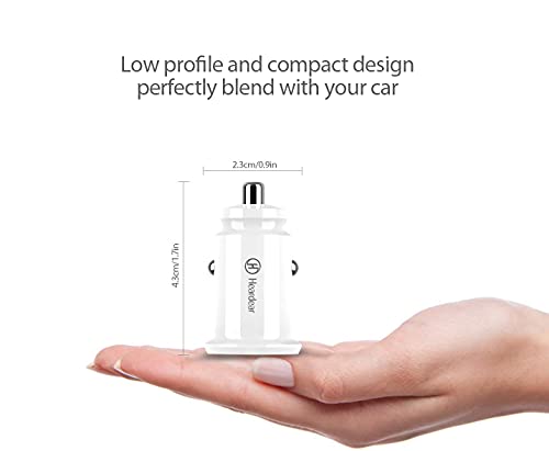 Heardear Cargador de Coche Mini 24W 4.8A Dual USB Car Charger,Adaptador de Coche Flush Fit,para iPhone,iPad Pro,Samsung Galaxy,Nota,LG,Pixel,HTC y más (Blanco)