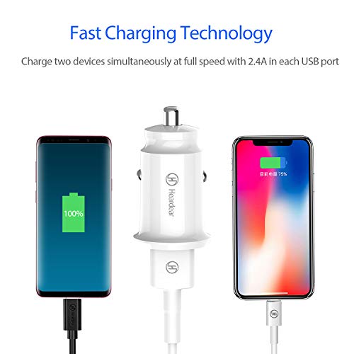 Heardear Cargador de Coche Mini 24W 4.8A Dual USB Car Charger,Adaptador de Coche Flush Fit,para iPhone,iPad Pro,Samsung Galaxy,Nota,LG,Pixel,HTC y más (Blanco)