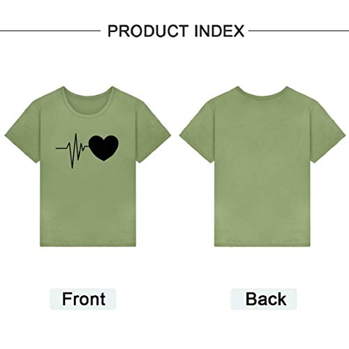 heekpek Camisetas Mujer Verano Manga Corta Casual Camiseta Holgada con Estampado de Amor y Labios T-Shirt Mujer Short Sleeve Shirt, Aceituna, L