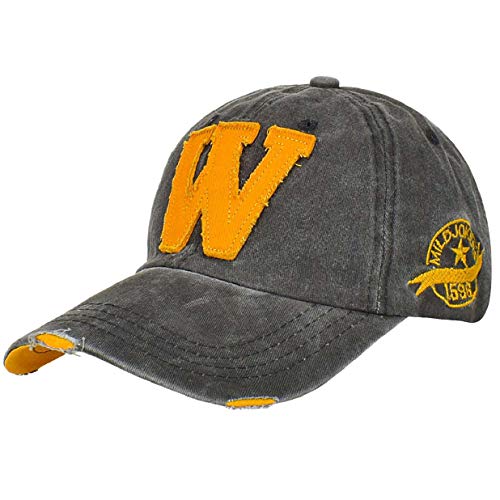 heekpek Gorra Hombre Béisbol Retro Snapback Unisex Verano Letra W Moda Hockey Béisbol Gorras Hip Hop Sombreros (Lavado Negro)