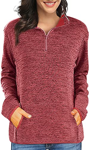 heekpek Sudaderas Mujer Pullover Elástica Sudaderas Manga Larga con Cremallera de 1/4 Otoño Invierno Casual Tops Abrigo con Bolsillos Tela Tejida Sudaderas sin Capucha