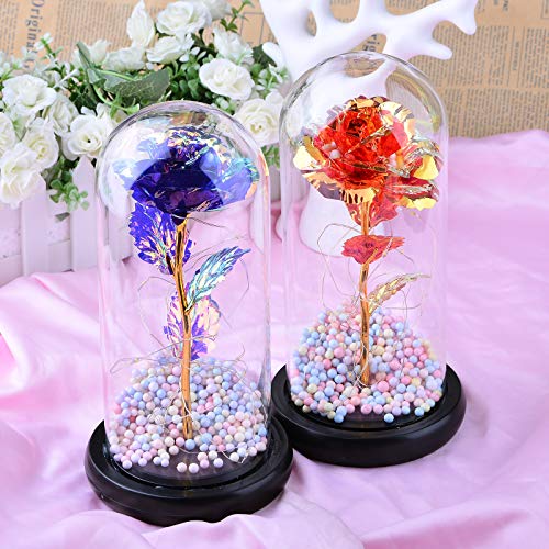 Heerda Rosa Eterna, Representa el Amor Eterno, Elegante Cúpula de Cristal con Base de Madera Luces LED Ideal para el Día De San Valentín/Día de La Madre/Aniversario/Boda/Regalo