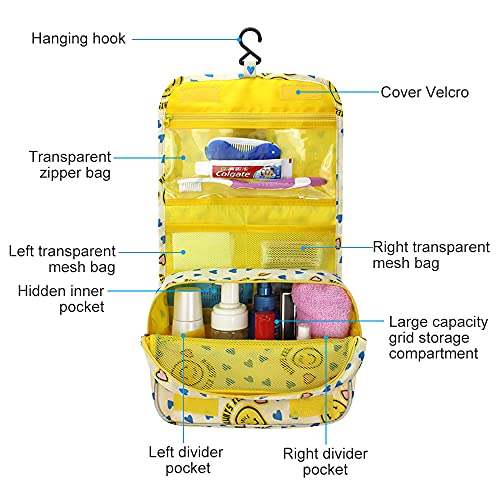 Heiqlay Neceser Viaje Hombre y Mujer Bolso de tocador Mujer Bolso tocador con Gancho para Hombres y Mujeres Artículos de Viaje al Aire Libre, Amarillo, 17x26x9cm