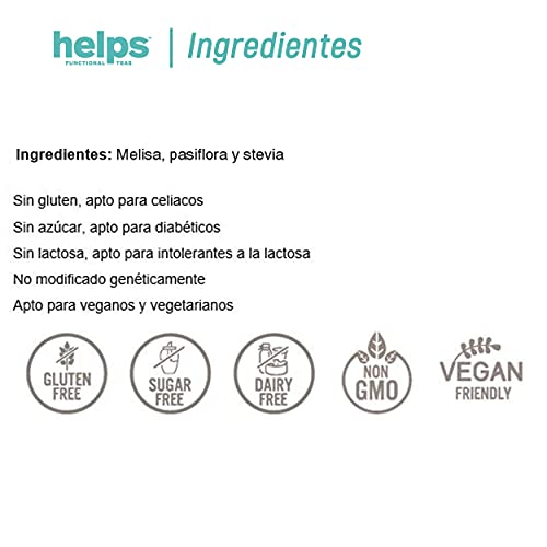 HELPS INFUSIONES - Infusión Relajante Con Melisa, Pasiflora Y Stevia. Te Relax Que Combate La Ansiedad Para Descansar Mejor. Helps Relax. Caja De 16 Bolsitas.