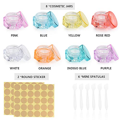 Herefun 64 Piezas Contenedor de Cosmética, Envase Cosmético Vacío, 8 Colores Botes Cosmetica Vacios, Transparente Puede Pequeño Botes Cosméticos, Juego de Tarros de Viaje con Tapa