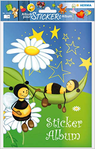 HERMA 15420 - Álbum de Pegatinas DIN A5, en Blanco, con diseño de Prado de Abejas (16 páginas, Papel Especial Revestido), para coleccionar, 1 Unidad, para niños