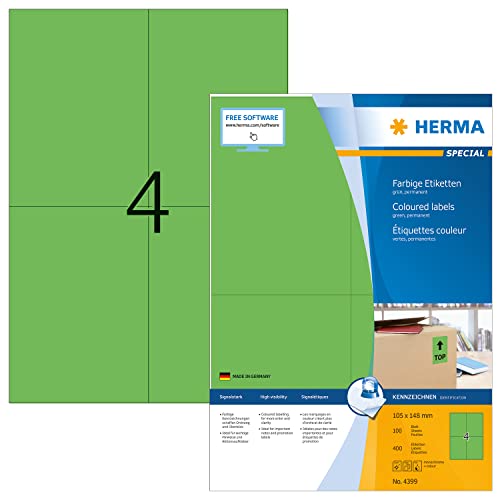Herma 4399 - Pack de 400 etiquetas, 105 x 148 mm, color verde