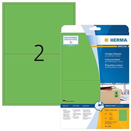 Herma 4499 - Pack de 40 etiquetas, 199.6 x 143.5 mm, color verde