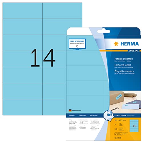 Herma 5060 - Pack de 280 etiquetas, 105 x 42.3 mm, color azul