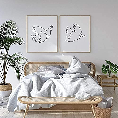 Hermosa imagen 2 piezas 50x70cm Sin marco Línea abstracta Paloma de la paz Póster Pablo Picasso Pintura Animales Imágenes minimalistas Sala de estar Dormitorio Decoración