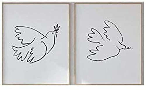 Hermosa imagen 2 piezas 50x70cm Sin marco Línea abstracta Paloma de la paz Póster Pablo Picasso Pintura Animales Imágenes minimalistas Sala de estar Dormitorio Decoración