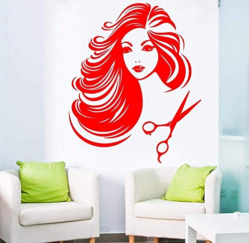 Hermosa peluquería de vinilo de pared para niña, peluquería sexy y sexy, peluquería, corte de pelo, arte, pegatina de pared, decoración para el hogar, papel tapiz 56 * 89 cm