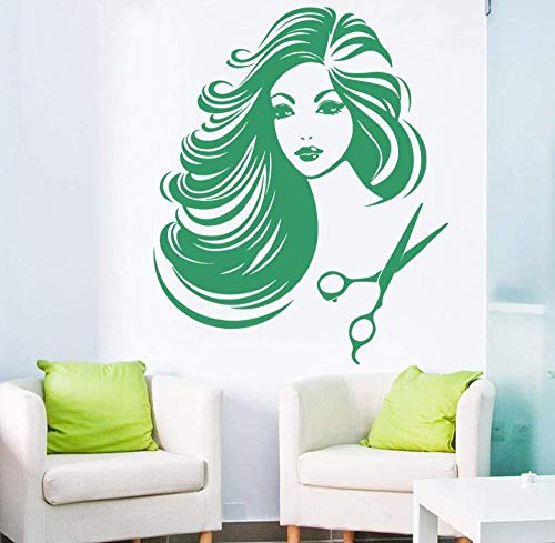 Hermosa peluquería de vinilo de pared para niña, peluquería sexy y sexy, peluquería, corte de pelo, arte, pegatina de pared, decoración para el hogar, papel tapiz 56 * 89 cm