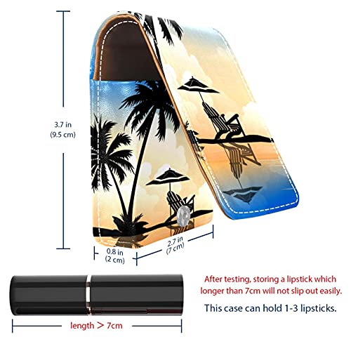Hermoso lápiz labial de fondo de palmera de verano para lápiz labial exterior para monedero, mini bolsa de lápiz labial, bolsa de cosméticos de viaje con espejo para mujer toma hasta 3 pintalabios
