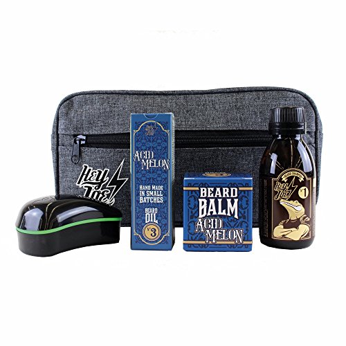 HEY JOE - Bearded Survival KIT Deluxe Nº 3 | Kit de arreglo barbas que incluye: aceite, balsamo, champú, cepillo para barba y neceser de regalo