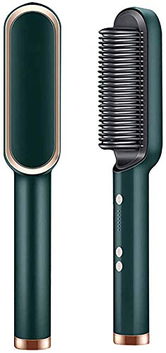 HHYSPA Hair Straightener Brush, 2 in 1 Hair Straightener,Professional Electric Hair Straightener Curler Anion Hair Straightening Comb,for Professional Salon at Home (Green)