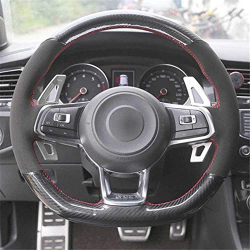HHZDQ - Funda de volante de ante de fibra de carbono negra cosida a mano, para Volkswagen Golf 7 GTI Golf R MK7 Polo Scirocco 2015 2016-Style_9