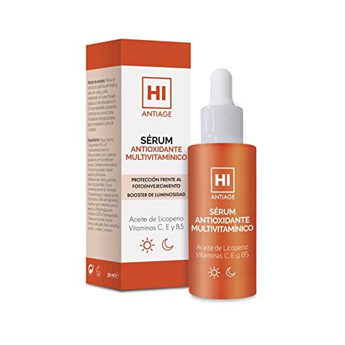 Hi Antiage Sérum Antioxidante Multivitamínico, Sérum Ligero con Vitaminas C, E, B5 y Aceite de Licopeno, Protege Frente al Fotoenvejecimiento y Potencia la Luminosidad, 30 Ml