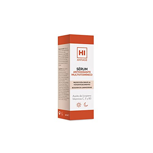 Hi Antiage Sérum Antioxidante Multivitamínico, Sérum Ligero con Vitaminas C, E, B5 y Aceite de Licopeno, Protege Frente al Fotoenvejecimiento y Potencia la Luminosidad, 30 Ml
