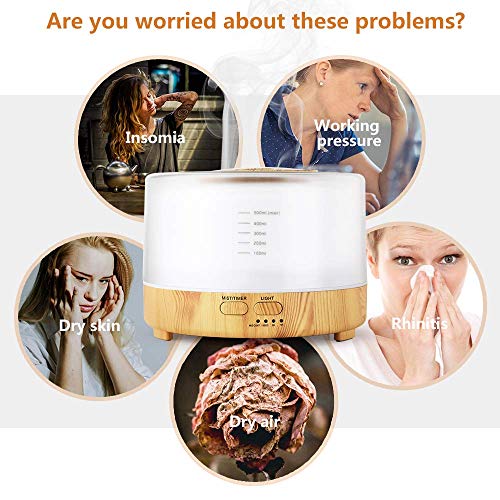 Hianjoo Humidificador Ultrasónico Aroma Difusor 500 ml Difusore Aromaterapia Lámpara 7 LED Colorida con Función de Altavoz de Control Remoto para Yoga Salon Spa Vivir Dormir Bañarse Hotel, Marrón