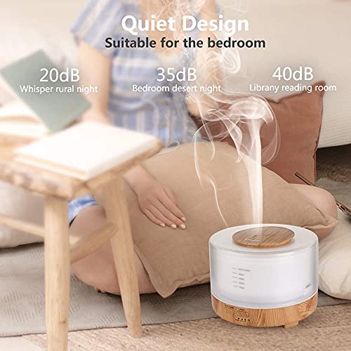 Hianjoo Humidificador Ultrasónico Aroma Difusor 500 ml Difusore Aromaterapia Lámpara 7 LED Colorida con Función de Altavoz de Control Remoto para Yoga Salon Spa Vivir Dormir Bañarse Hotel, Marrón